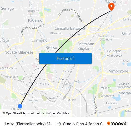 Lotto (Fieramilanocity) M1 M5 to Stadio Gino Alfonso Sada map