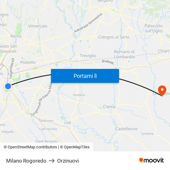 Milano Rogoredo to Orzinuovi map