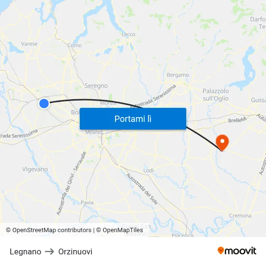 Legnano to Orzinuovi map