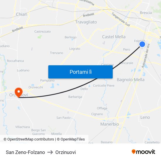 San Zeno-Folzano to Orzinuovi map