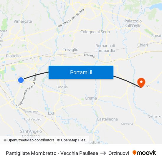 Pantigliate Mombretto - Vecchia Paullese to Orzinuovi map
