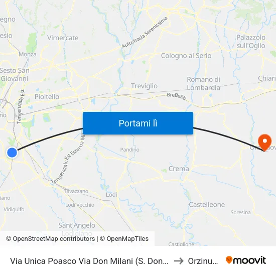 Via Unica Poasco Via Don Milani (S. Donato) to Orzinuovi map