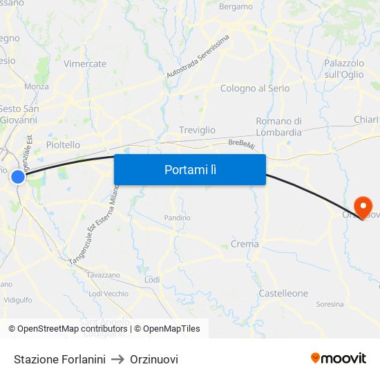 Stazione Forlanini to Orzinuovi map