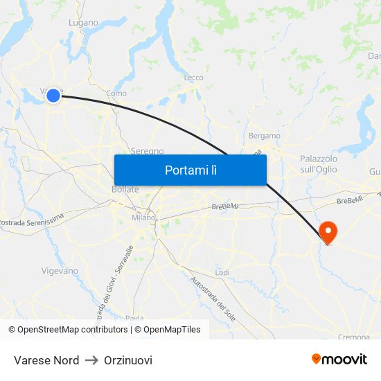 Varese Nord to Orzinuovi map