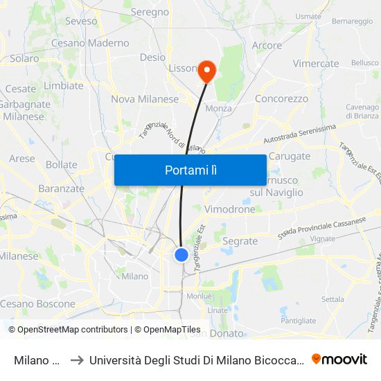 Milano Lambrate to Università Degli Studi Di Milano Bicocca - Facoltà Di Medicina E Chirurgia map