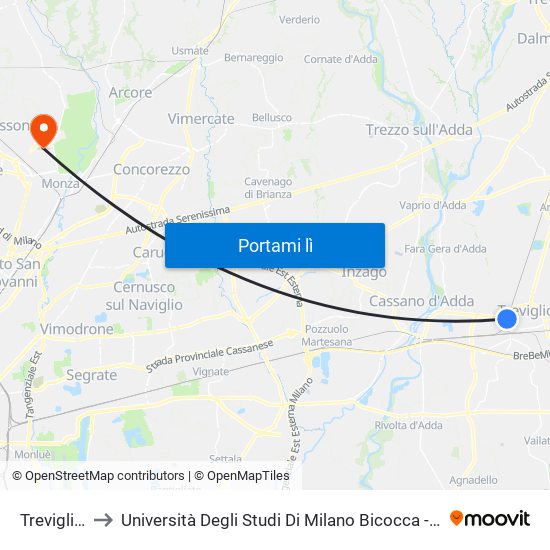 Treviglio Ovest to Università Degli Studi Di Milano Bicocca - Facoltà Di Medicina E Chirurgia map