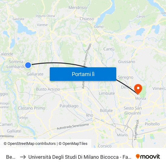 Besnate to Università Degli Studi Di Milano Bicocca - Facoltà Di Medicina E Chirurgia map