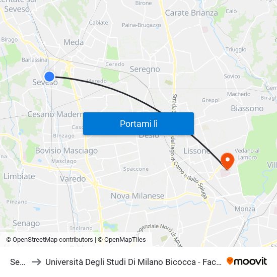 Seveso to Università Degli Studi Di Milano Bicocca - Facoltà Di Medicina E Chirurgia map