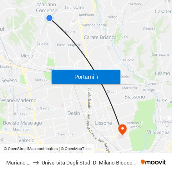 Mariano Comense to Università Degli Studi Di Milano Bicocca - Facoltà Di Medicina E Chirurgia map