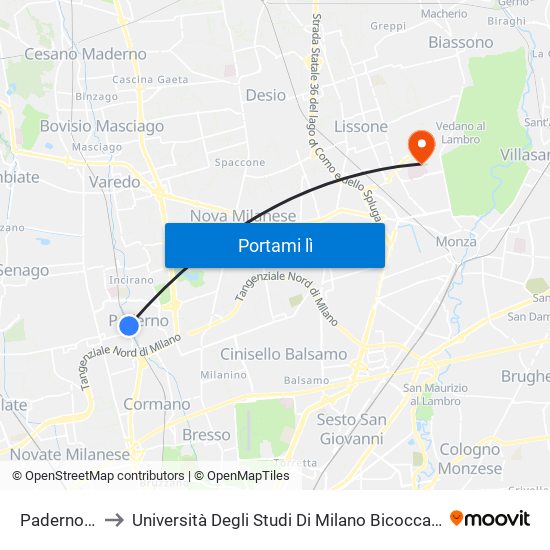 Paderno Dugnano to Università Degli Studi Di Milano Bicocca - Facoltà Di Medicina E Chirurgia map