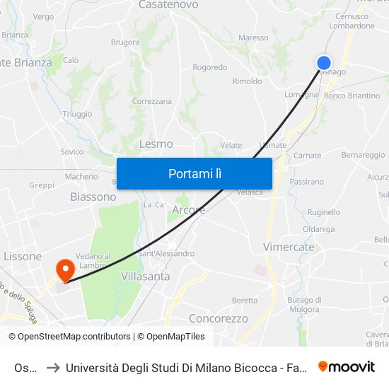 Osnago to Università Degli Studi Di Milano Bicocca - Facoltà Di Medicina E Chirurgia map