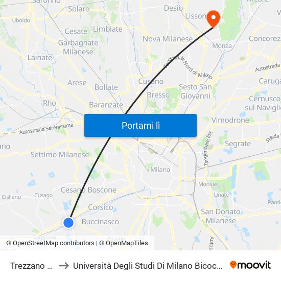 Trezzano Sul Naviglio to Università Degli Studi Di Milano Bicocca - Facoltà Di Medicina E Chirurgia map