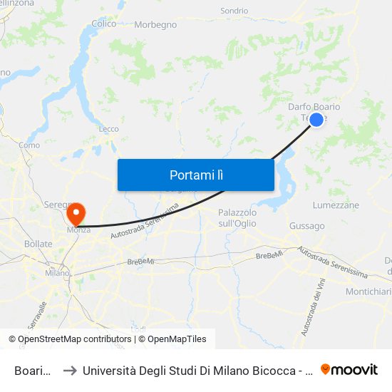 Boario Terme to Università Degli Studi Di Milano Bicocca - Facoltà Di Medicina E Chirurgia map