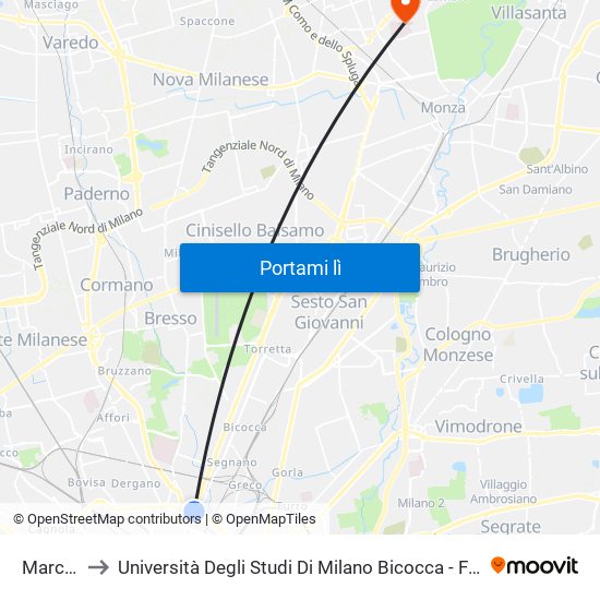 Marche M5 to Università Degli Studi Di Milano Bicocca - Facoltà Di Medicina E Chirurgia map