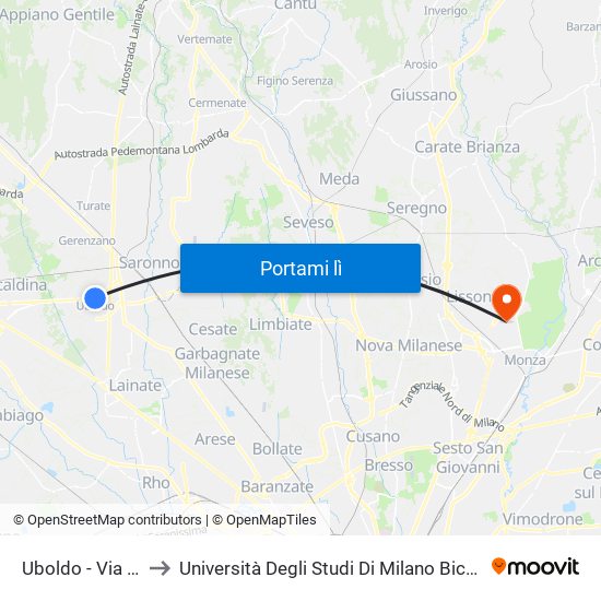Uboldo - Via 4 Novembre 65 to Università Degli Studi Di Milano Bicocca - Facoltà Di Medicina E Chirurgia map