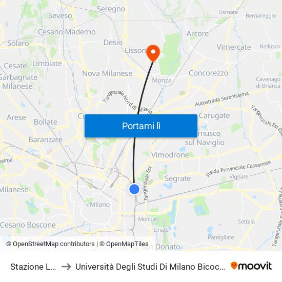 Stazione Lambrate M2 to Università Degli Studi Di Milano Bicocca - Facoltà Di Medicina E Chirurgia map