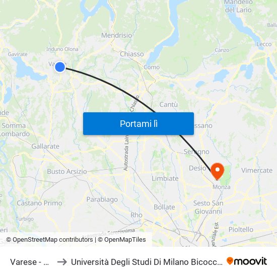 Varese - Stazione FN to Università Degli Studi Di Milano Bicocca - Facoltà Di Medicina E Chirurgia map