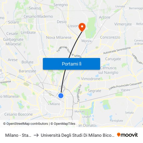 Milano - Stazione Centrale to Università Degli Studi Di Milano Bicocca - Facoltà Di Medicina E Chirurgia map