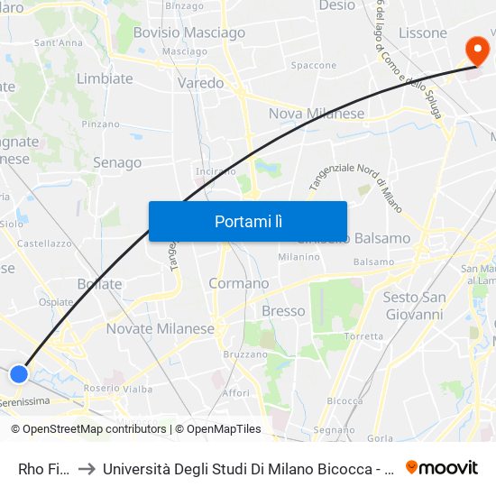 Rho Fiera M1 to Università Degli Studi Di Milano Bicocca - Facoltà Di Medicina E Chirurgia map