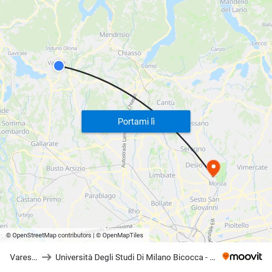 Varese Nord to Università Degli Studi Di Milano Bicocca - Facoltà Di Medicina E Chirurgia map