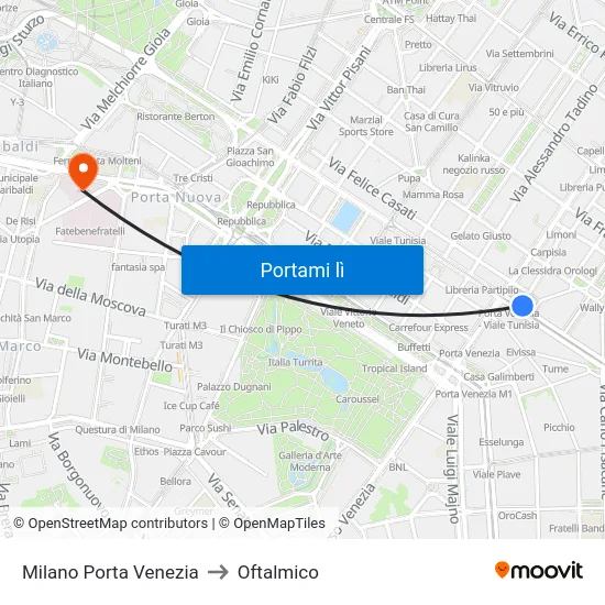 Milano Porta Venezia to Oftalmico map