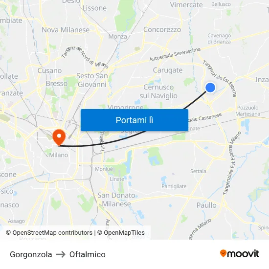 Gorgonzola to Oftalmico map