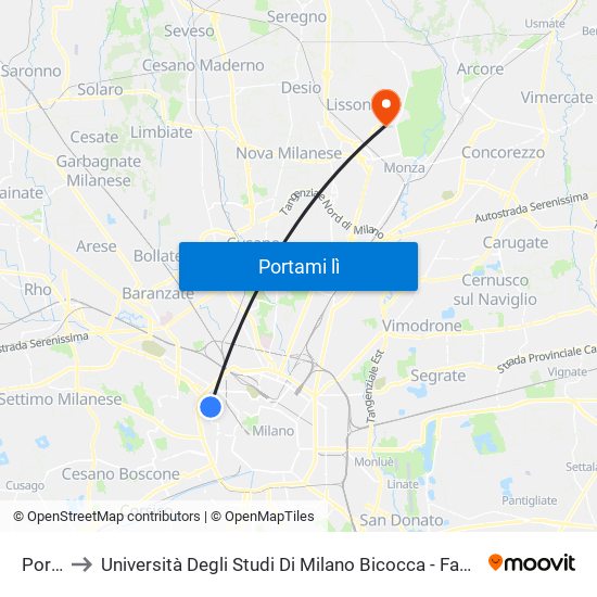 Portello to Università Degli Studi Di Milano Bicocca - Facoltà Di Medicina E Chirurgia map