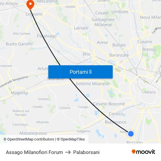 Assago Milanofiori Forum to Palaborsani map