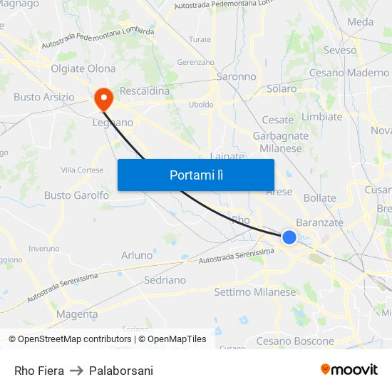 Rho Fiera to Palaborsani map