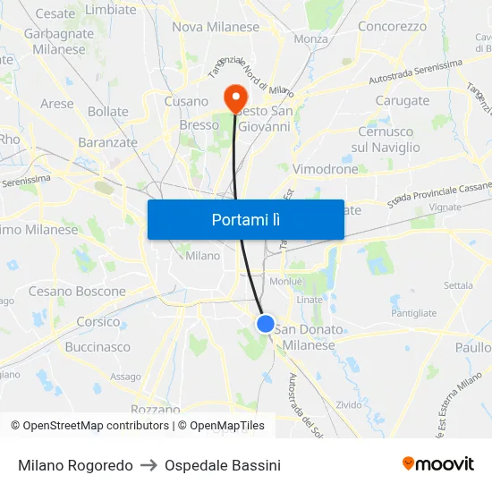 Milano Rogoredo to Ospedale Bassini map