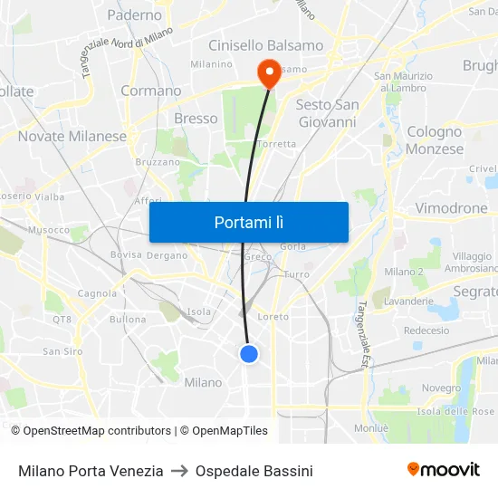 Milano Porta Venezia to Ospedale Bassini map