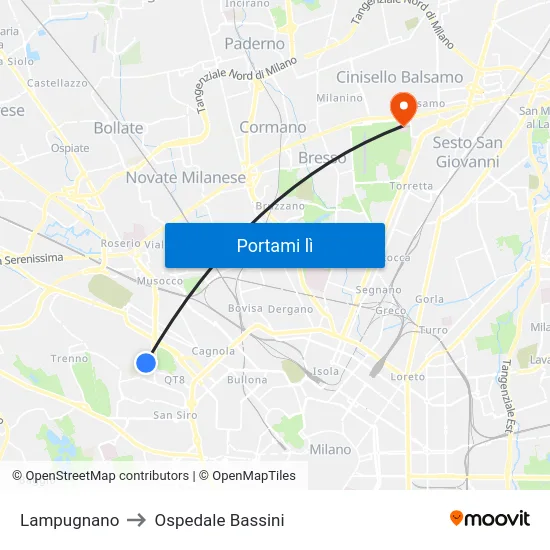 Lampugnano to Ospedale Bassini map