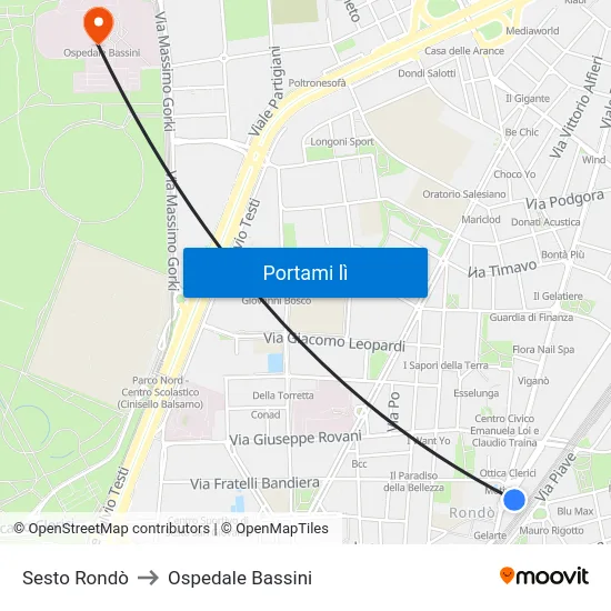 Sesto Rondò to Ospedale Bassini map