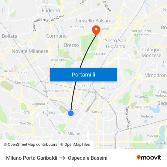 Milano Porta Garibaldi to Ospedale Bassini map