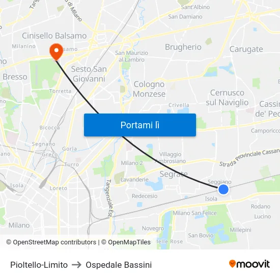 Pioltello-Limito to Ospedale Bassini map