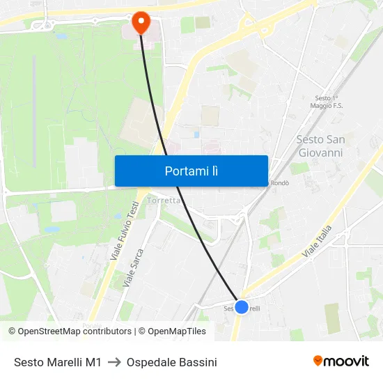 Sesto Marelli M1 to Ospedale Bassini map