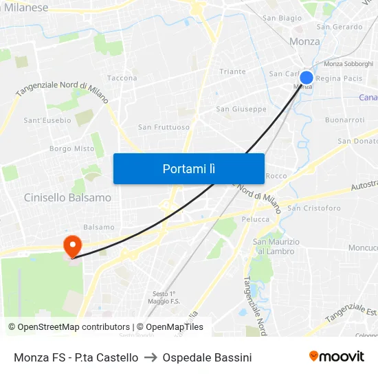 Monza FS - P.ta Castello to Ospedale Bassini map
