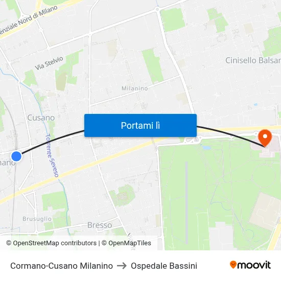 Cormano-Cusano Milanino to Ospedale Bassini map