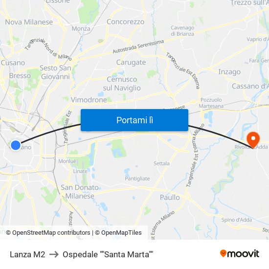 Lanza M2 to Ospedale ""Santa Marta"" map