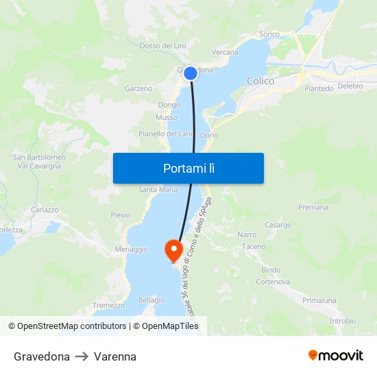 Gravedona to Varenna map