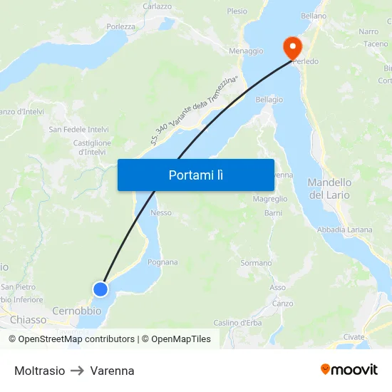 Moltrasio to Varenna map