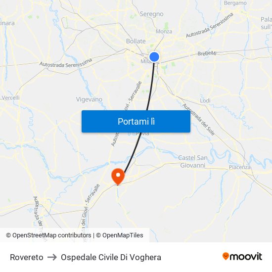 Rovereto to Ospedale Civile Di Voghera map