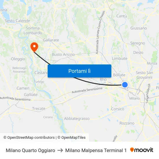 Milano Quarto Oggiaro to Milano Malpensa Terminal 1 map