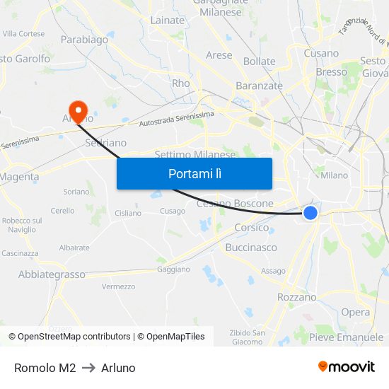 Romolo M2 to Arluno map