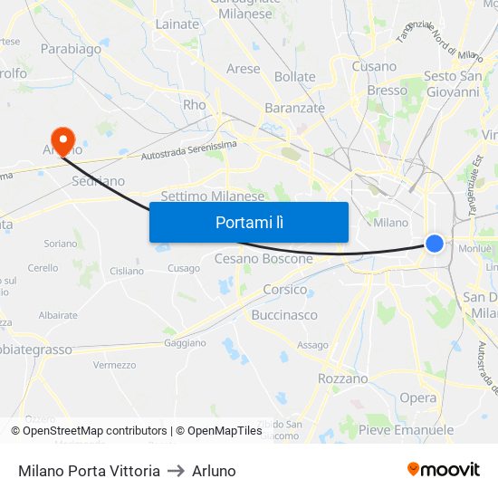 Milano Porta Vittoria to Arluno map