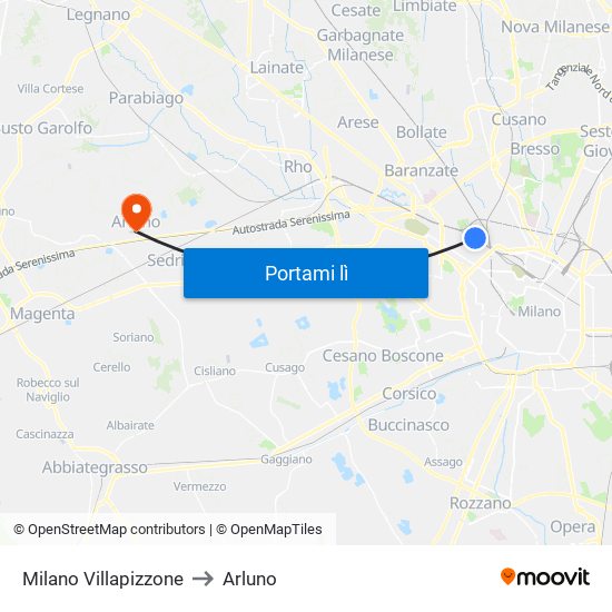 Milano Villapizzone to Arluno map