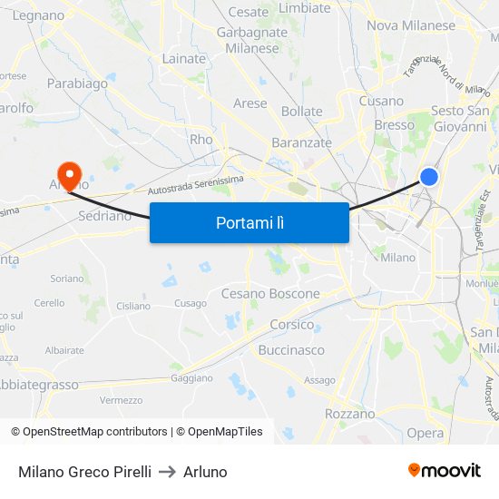 Milano Greco Pirelli to Arluno map