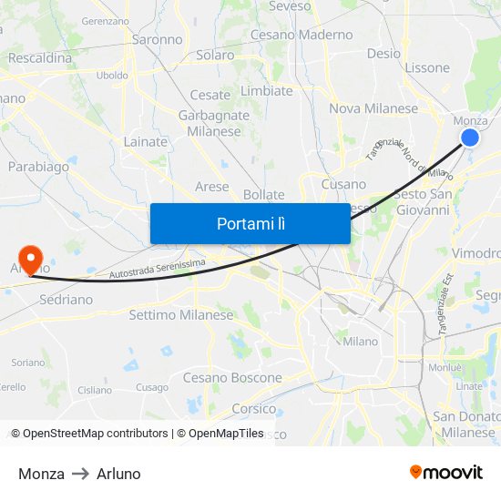 Monza to Arluno map