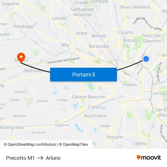 Precotto M1 to Arluno map