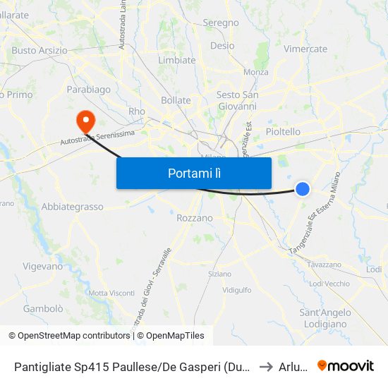 Pantigliate Sp415 Paullese/De Gasperi (Duepi) to Arluno map